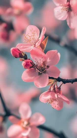 Pink Blossom Branch. Close Detail. Multiple Flowering Stages