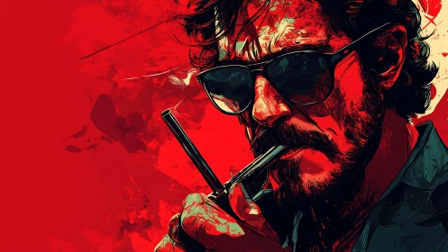 Chromatic gunfighter portrait in high-contrast vector chiaroscuro.