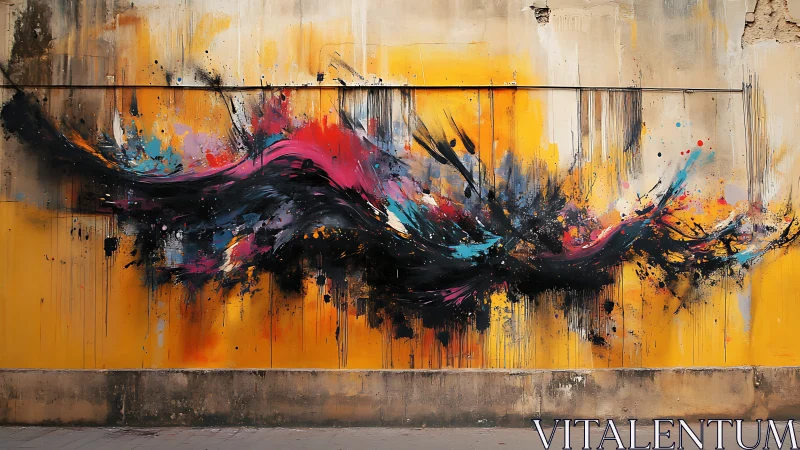 Sunlit city wall wrapped in wild swirling graffiti color.