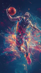 Electric basketball dunk explodes through neon motion trails