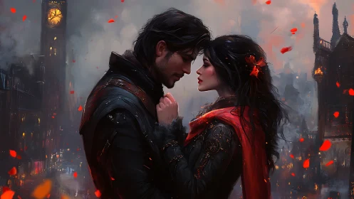 Medieval Fantasy Romance: Ornate Dark Armor Silhouette Dystopian Urban Gothic Setting