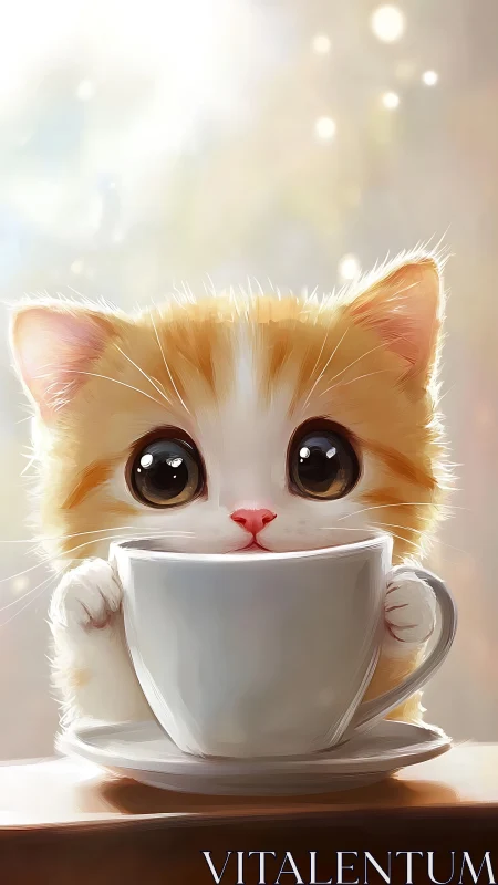 Orange and White Cat Holding Coffee Cup