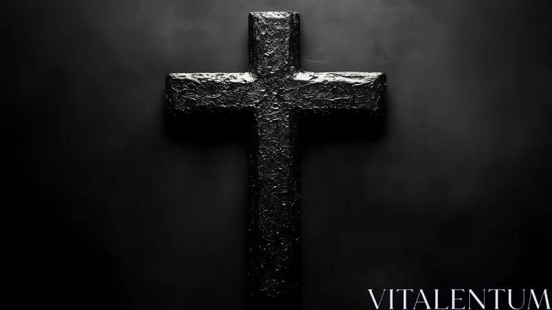 Quiet black cross glowing softly against a dark backdrop.