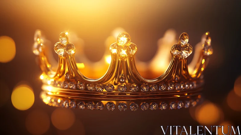 Golden jeweled crown floats under warm cinematic spotlight