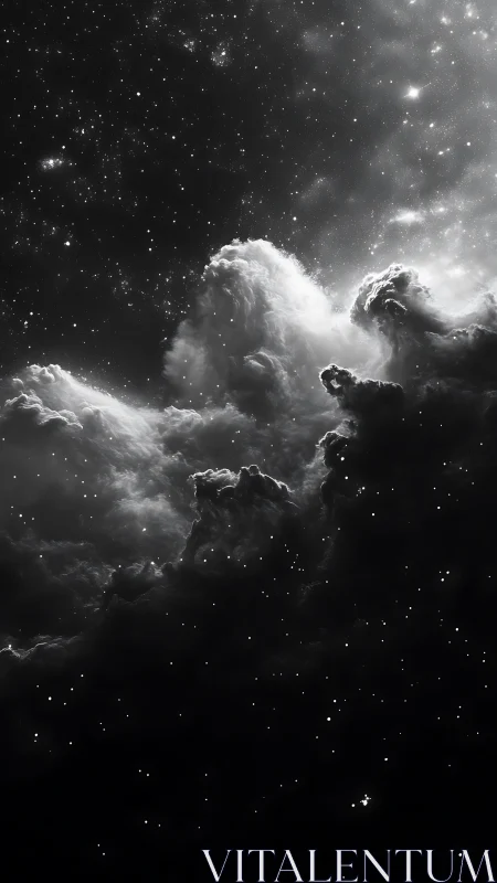 Monochrome interstellar cloud mass within dense star field.