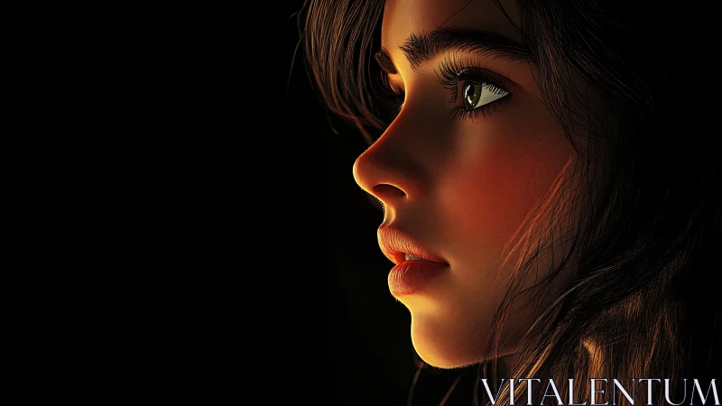 Side-lit digital female portrait with cinematic rim lighting