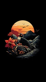 Sunset crow nests in molten gold above ember-bright blooms