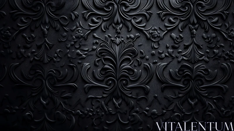 Dark embossed floral pattern with ornate curling details.