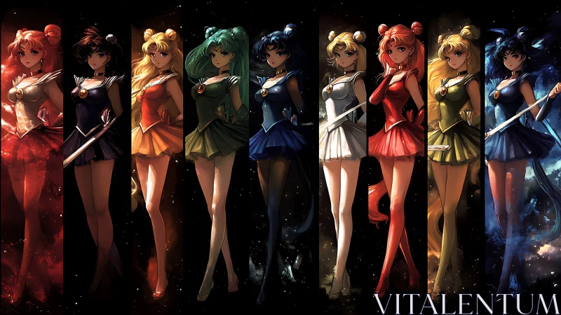 Starlit team of magical girls stand united in vivid colors