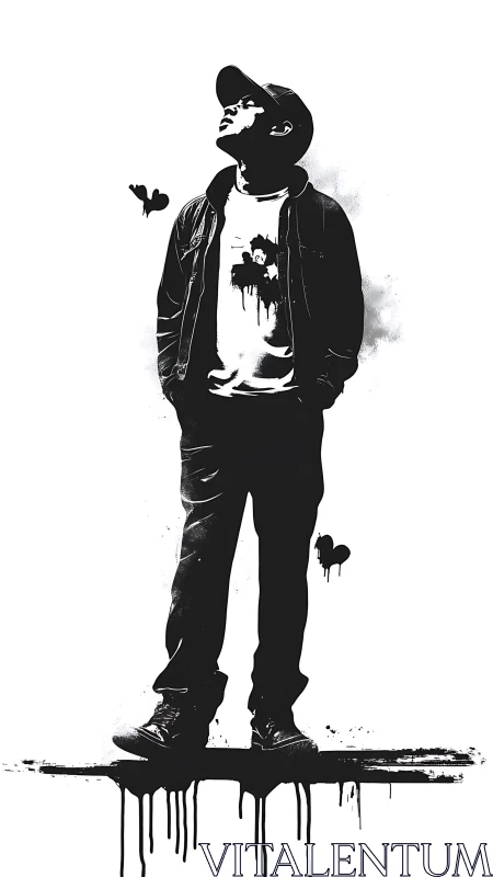 Urban silhouette portrait with dripping street art ink