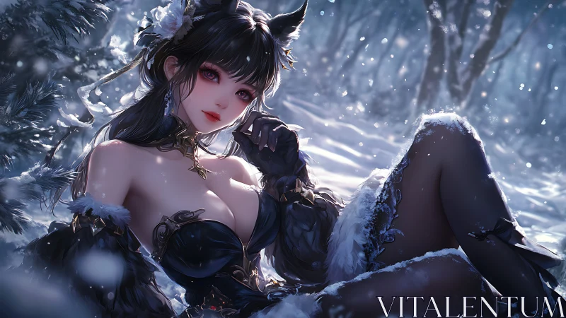 Anime snow maiden in gothic fantasy winter portrait design.
