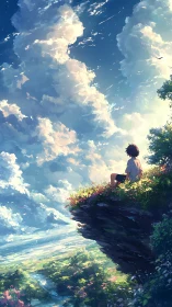 Solitary dreamer gazes across a luminous endless sky