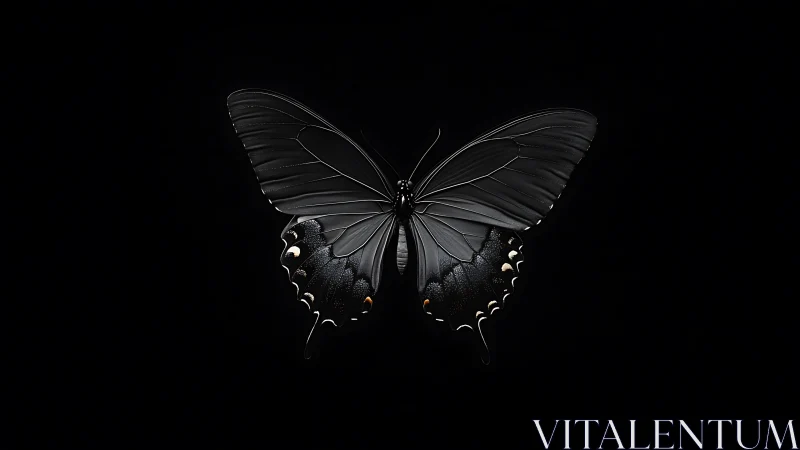 Midnight butterfly spreads lacquered wings into quiet void