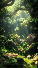 Enchanted Forest Cathedral: Emerald Light Through Ancient Boughs.