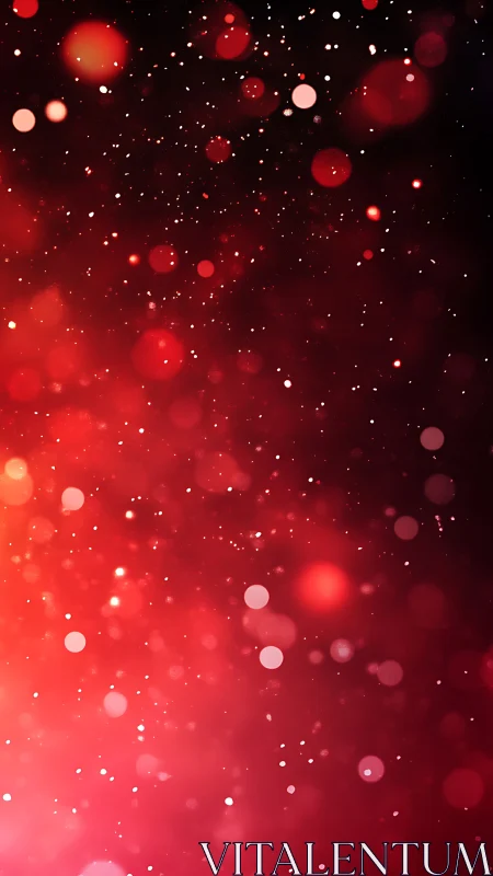 Red bokeh particles scatter across a dark gradient field