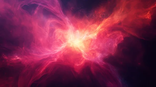 Radiant stellar nebula erupts with swirling crimson plasma