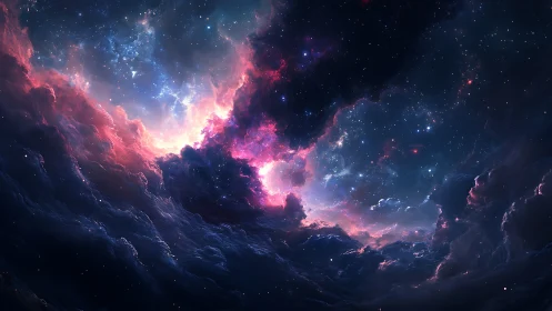 Nebula storm ignites deep cosmic cloudscape horizon