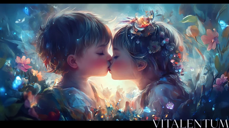 Two figures in profile with floral elements and luminescent effects.