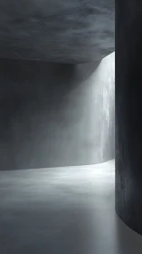 Soft light guiding the way through a quiet curved hallway.