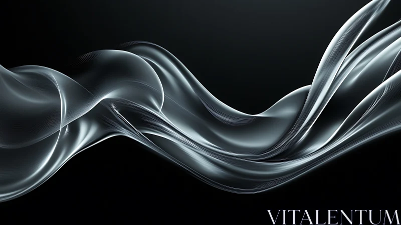 Silver translucent wave ribbons on dark abstract background.