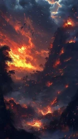 Apocalyptic Landscape Engulfed in Volcanic Fire and Smoke