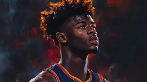 Digital portrait of focused basketball player in moody chiaroscuro