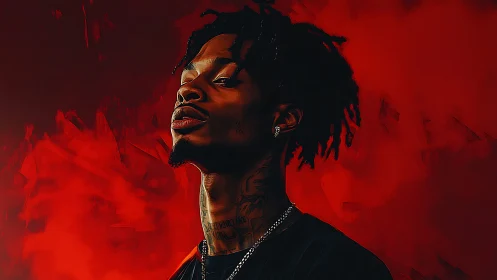 Digital portrait of confident man on intense red background.