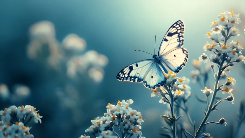 Moonlit wings linger softly above frost-tipped blossoms