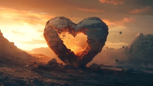 Heart-Shaped Rock Formation Through Molten Stone Rupture.