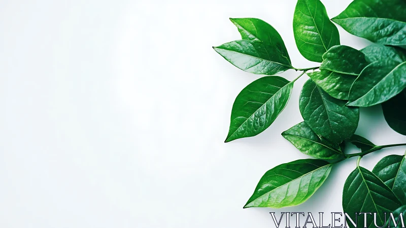 Green leaves on white background with clean negative space.