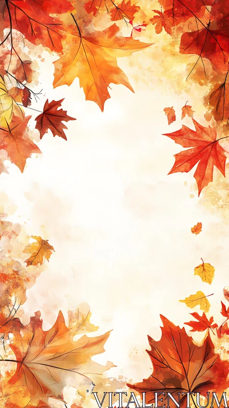 Autumn maple leaves form a vertical border around blank space