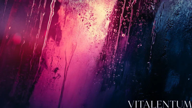 Neon magenta condensation streaks across dark glass plane