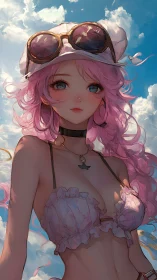 Skybound daydreamer rides cotton clouds in pastel sunlight