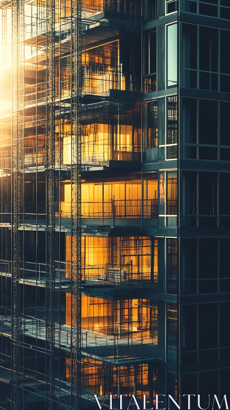 Sunlit skeleton of glass towers quietly rehearses tomorrow