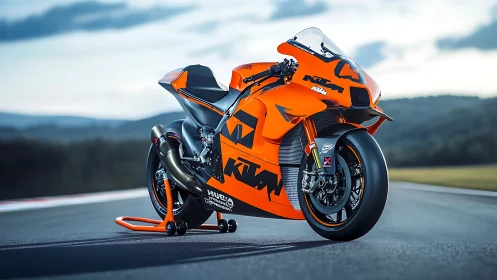 Track-bred orange superbike ignites the horizon with speed.