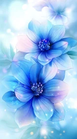 Ethereal Blue Flowers with Luminescent Particle Effects.