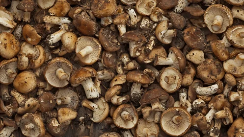 Overhead macro study of freshly harvested brown mushrooms