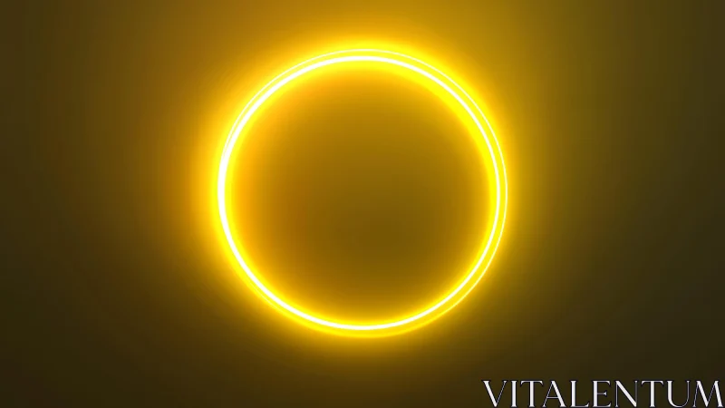 Glowing Neon Yellow Circle on Dark Background, Digital Art Style.