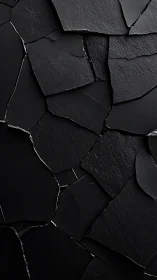 Shattered matte black stone plates forming abstract surface.