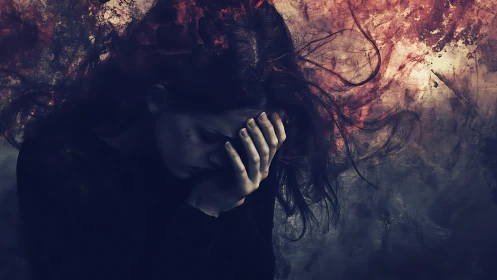 Storm-tangled sorrow wrapped in smoke and fractured light.