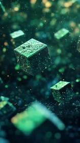 Floating illuminated cubes occupy a shallow depth-of-field space