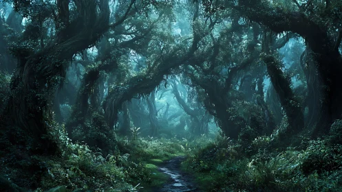 Enchanted Forest Stream Glows with Mystical Turquoise Light