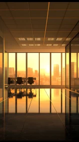 Modern High-Rise Office Interior at Golden Sunset Hour
