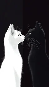 Black and White Cats Face to Face in Dark Contemplation