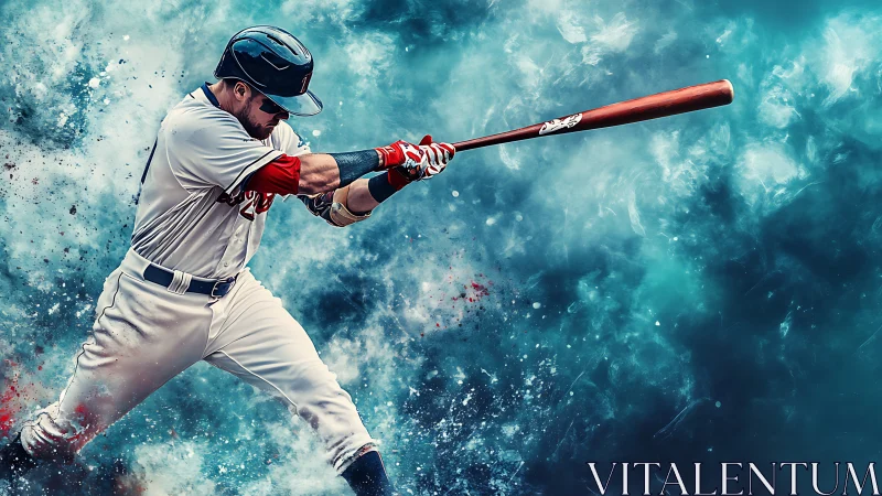 Baseball batter captured in dynamic mid swing motion.