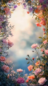 Petals Frame Boundless Skies Where Roses Dance in Dreamlight