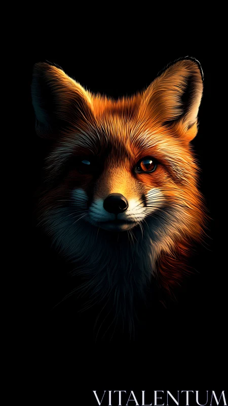 Foxfire gaze carves a luminous mask from midnight shadow