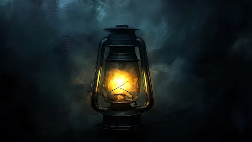 Vintage Lantern Glows Against Dark Storm Clouds