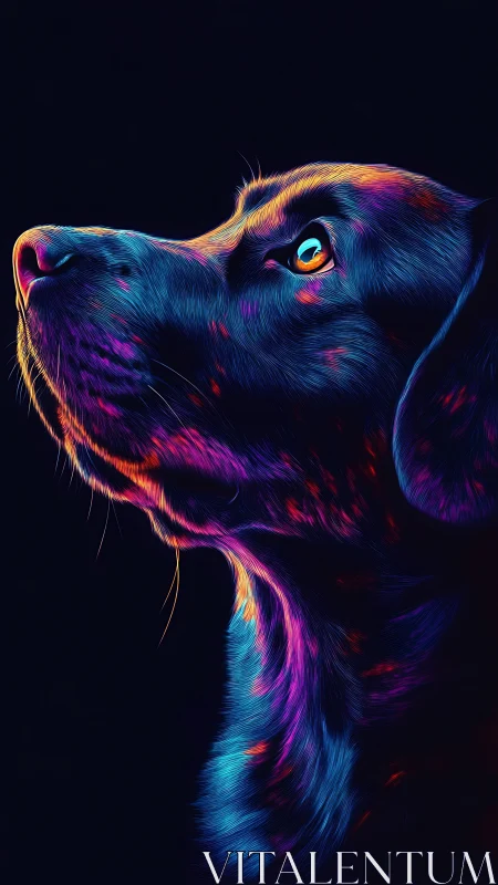 Neon stargazer dog glows in prismatic midnight hues.