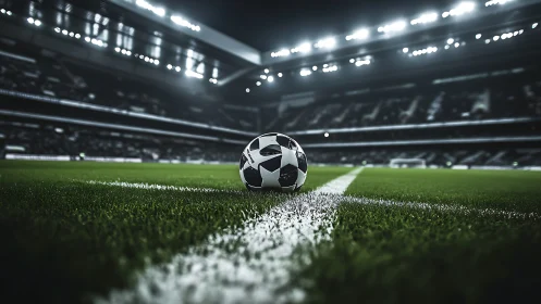 Match ball on illuminated pitch with cinematic bokeh focus.
